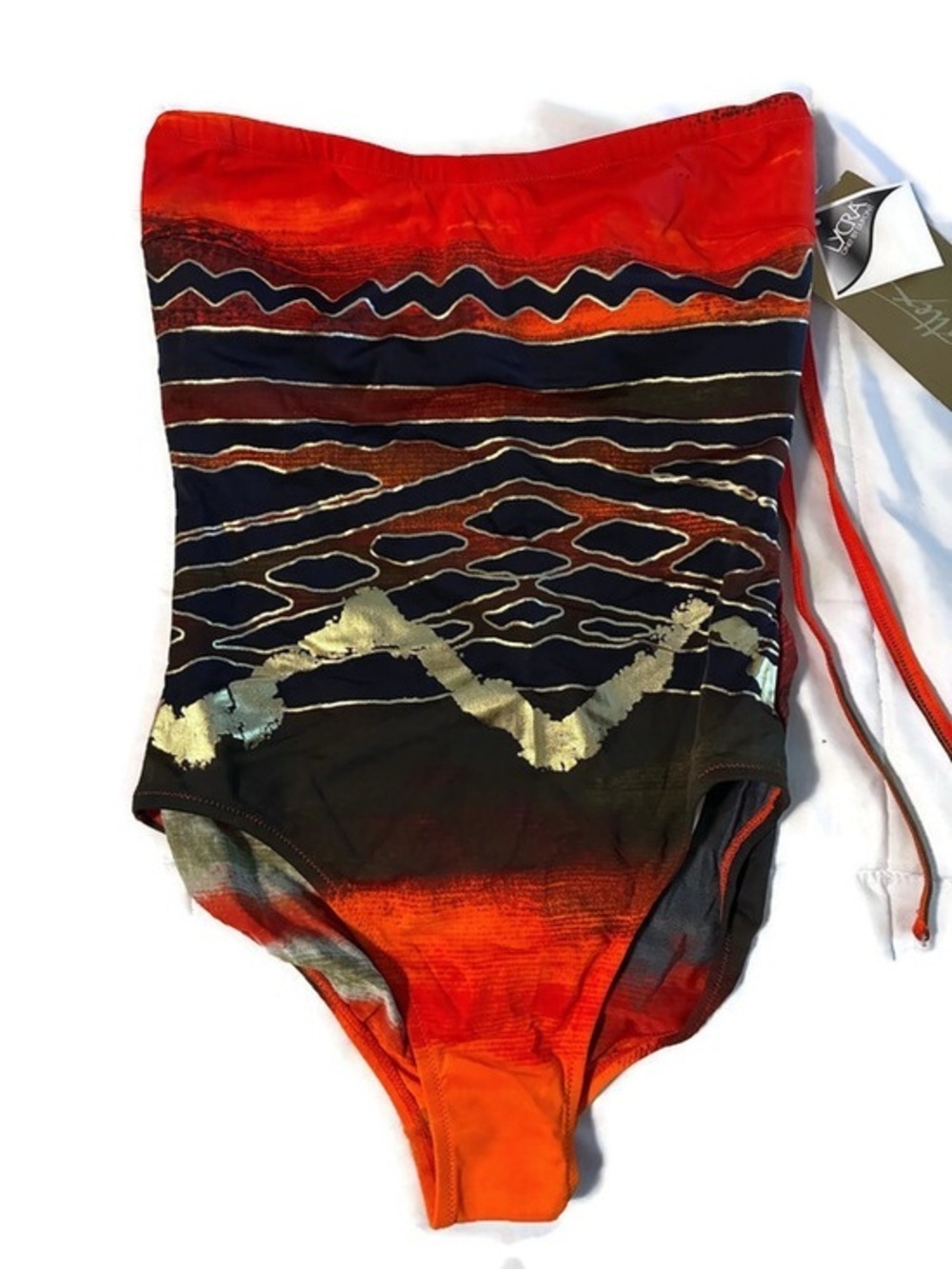 NWT Gottex Sheba Red Gold Metallic Strapless Convertible Swimsuit 10 Medium
